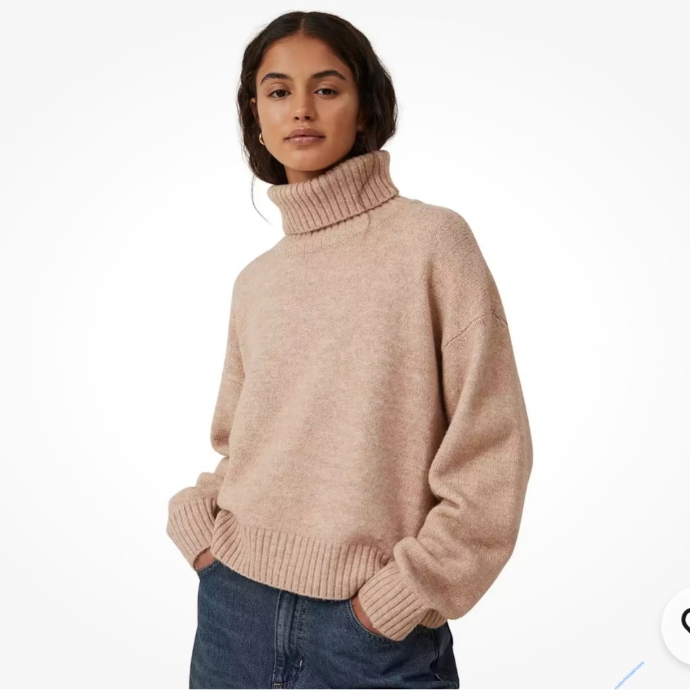 Cotton On Everything Oversized Boxy Turtle Neck Sweater Chestnut Marie Tan M